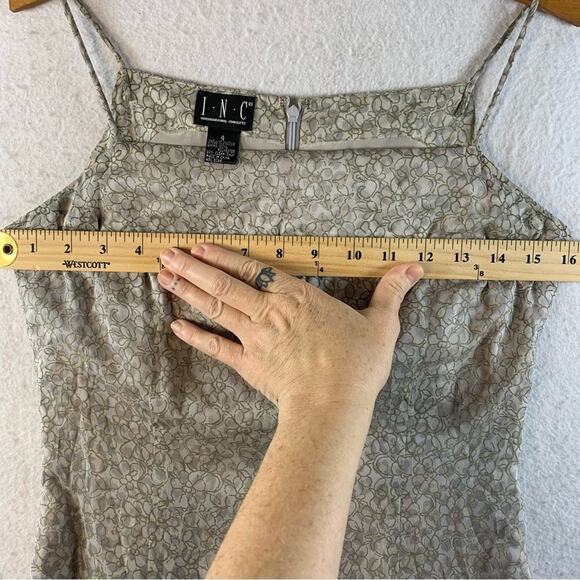 Vintage INC 100% Silk Slip Dress Sz 4 Gray Iridescent Floral Y2K Soft Girl - Picture 8 of 13